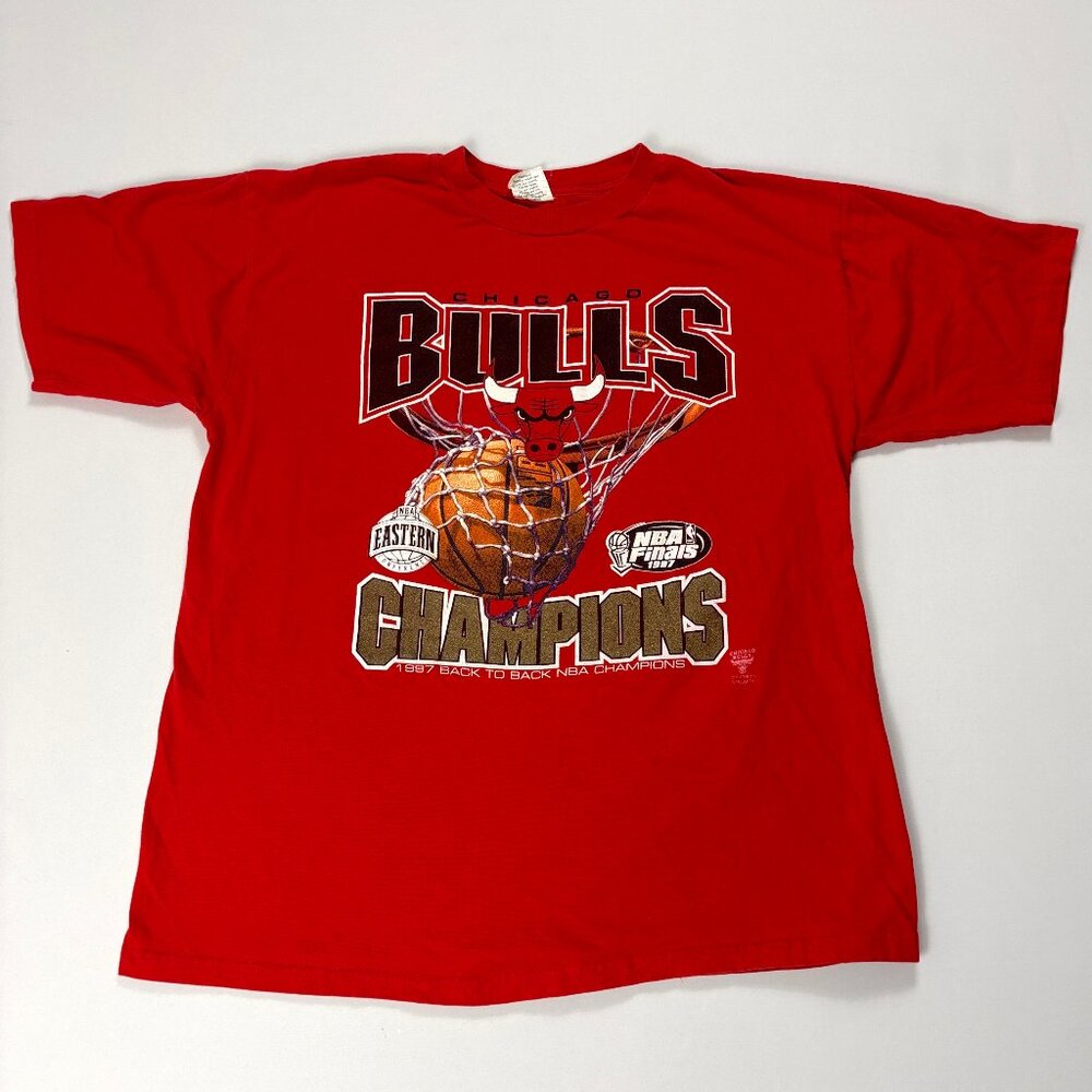 Vintage Chicago Bulls 1997 Champions T Shirt Red Sz XL/XXL Tour Champ NBA Finals